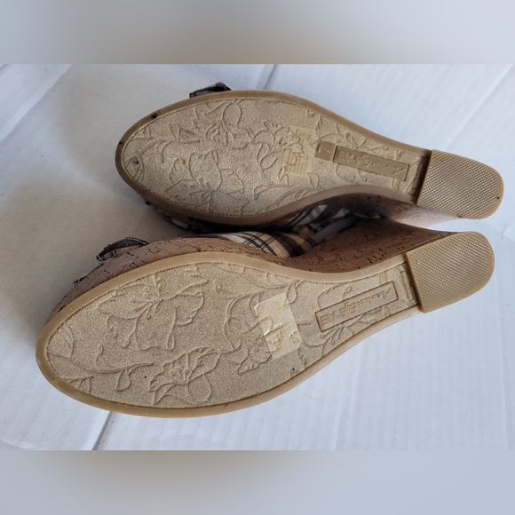 American Eagle Women's Slingback Wedge Cork Plaid Shoe's Size 7 - Picture 5 of 10